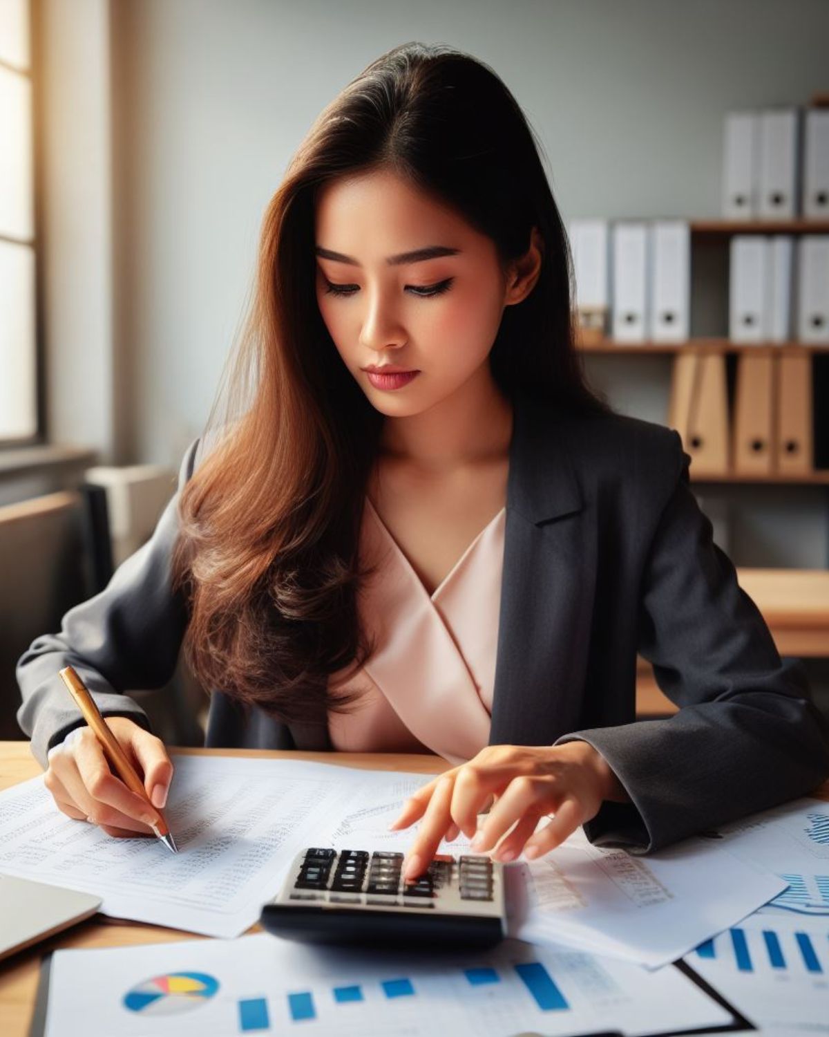 Contadora realizando cálculos - Temporada de Balanços