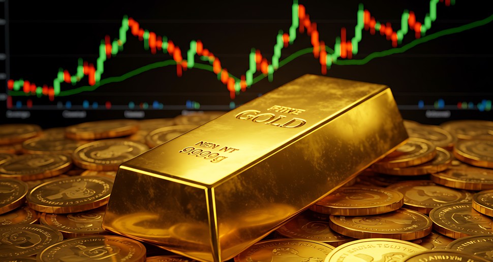 corrida do ouro: imagem de barra de ouro e gráfico de investimento