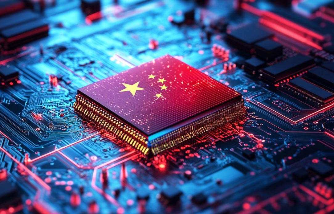 empresas de tecnologia chinesas: imagem de bandeira da China em chip