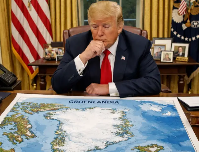 Trump e Groenlândia: presidente observa mapa