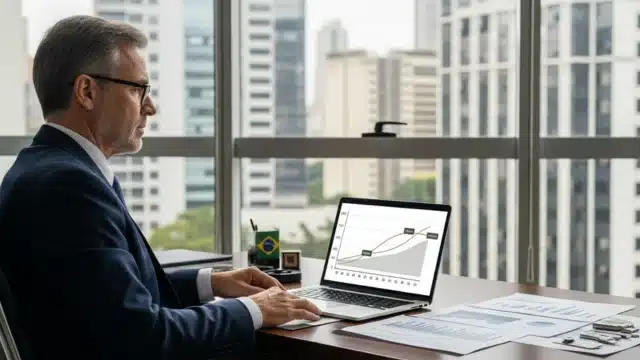 Gráfico comparativo entre as curvas de rendimento de títulos prefixados e IPCA+ no monitor de um investidor, destacando as taxas recordes de fevereiro de 2026.