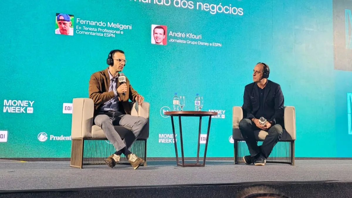 Fernando Meligeni e André Kfouri em painel da Money Week discutindo mentalidade de campeões.